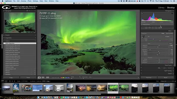 Northern Lights post production in Adobe Lightroom